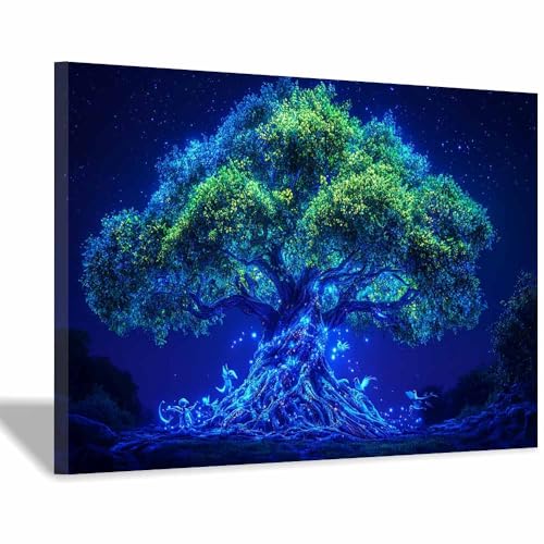 Arbre de la vie impression sur toile ZAMAEIU bleu - Tableau d'art mural encadré 70x100