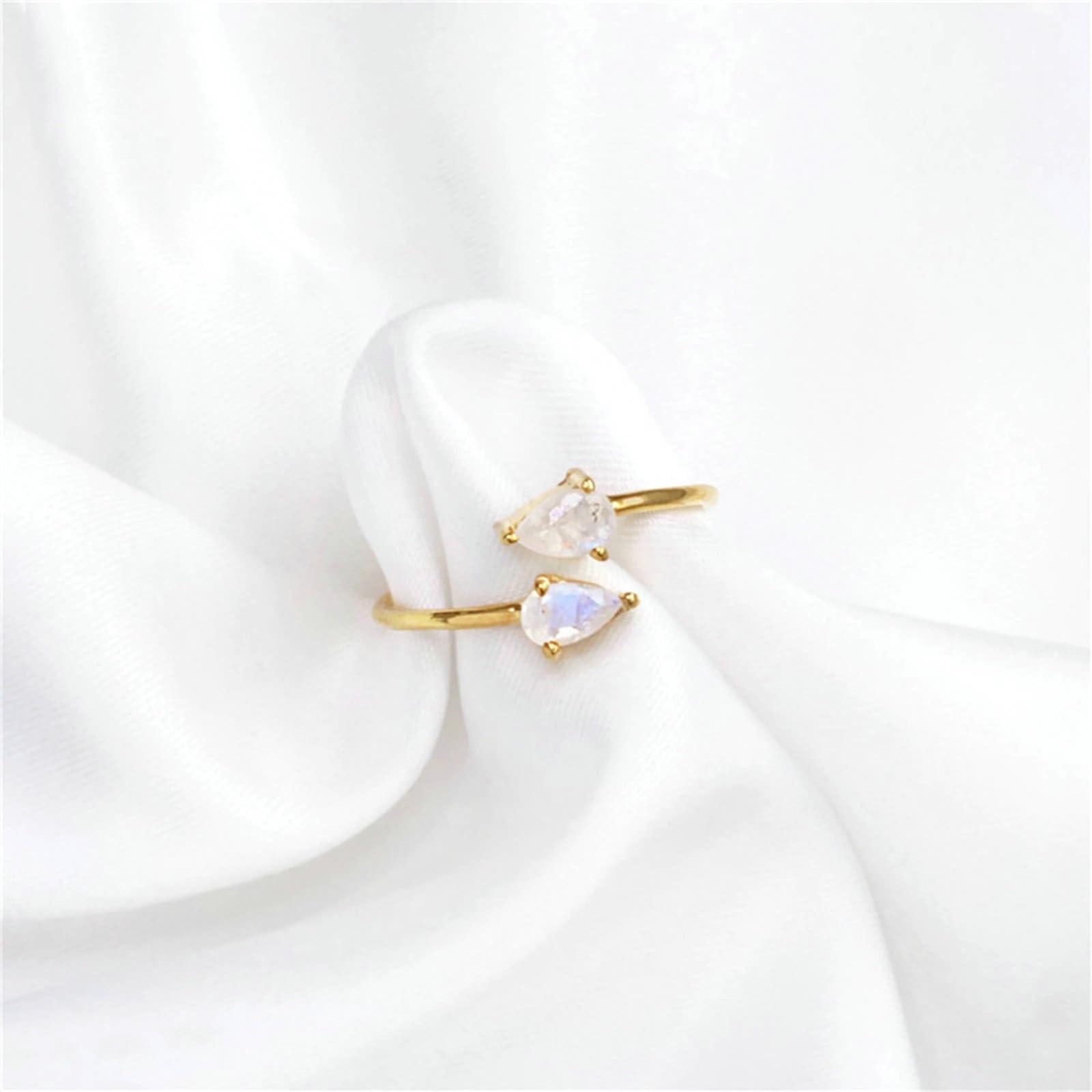 Anillo de oro amarillo de 9 K/14 K, moissanita, anillo de boda, 3 x 5 mm, anillo ajustable para novia y mujer