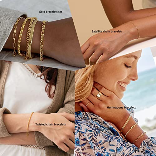 image for Gokeey Reoxvo Chunky Gold Bracelets Set for Women Trendy 14K Gold Plat