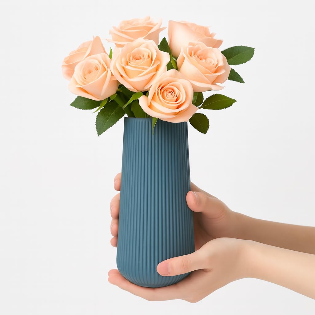 Vendola Flower Vase for Living Room – Home Decoration Items, Nordic Minimalist Design, Ceramic Look, Lightweight Decorative Plastic Flower Pot for Aesthetic Home Decor (Only Vase) (Navy Blue)-image-36