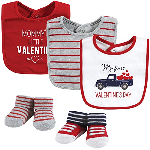 Image of Hudson Baby Unisex Baby Cotton Bib and Sock Set, Valentine Truck, One Size