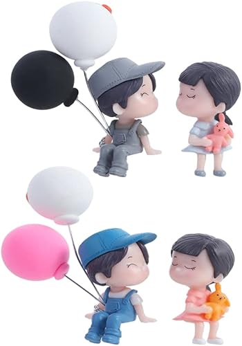 Leadigol 2 pares de figuras de acción de dibujos animados para parejas, adorno de globo, preciosas figuras de decoración de automóvil para parejas,