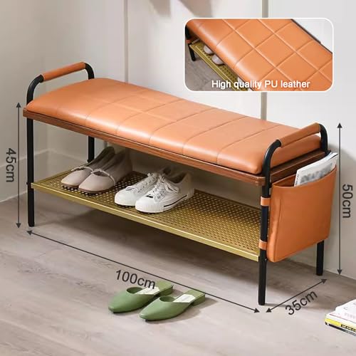 Meuble range-chaussures 2 niveaux avec banc en métal d'entrée