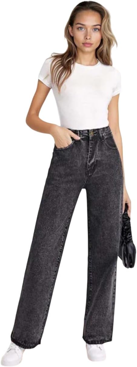 Women's High Waist Straight Fit Cotton Blend Denim Jeans|Comfortable Regular Length Casual Jeans for Women