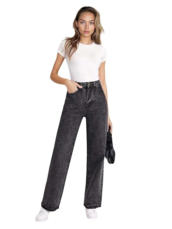 KOTTY Women's High Waist Straight Fit Cotton Blend Denim Jeans|Comfortable Regular Length Casual Jeans for Women