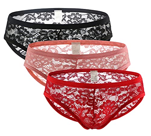 eywlwaar Mens Sexy Bikini Briefs Underwear Sexy Low Rise Lace Panties