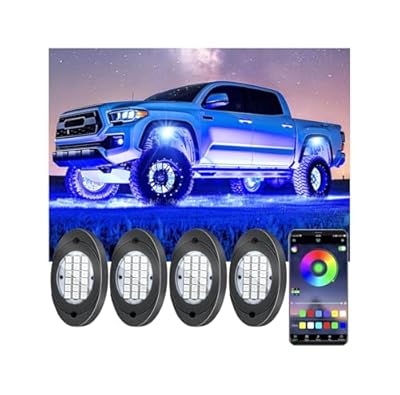 4 Pods RGB LED Rock Lights, Underglow Multicolor Neon Light Kit, Wheel Well Light with APP Control & Music Mode, Under Glow Lights for Trucks,Jeep,SUV,Golf Cart,ATV,Pickup Off Road,12V