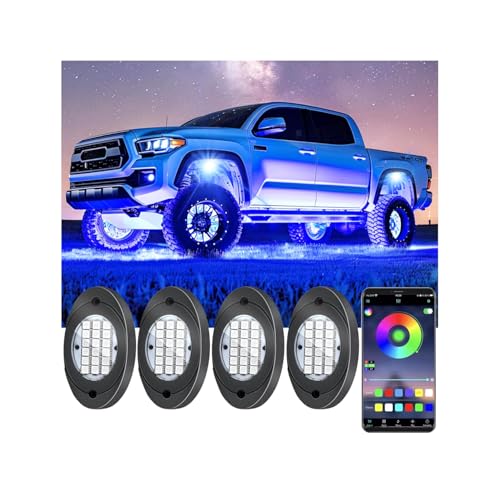 4 Pods RGB LED Rock Lights, Underglow Multicolor Neon Light Kit, Wheel Well Light with APP Control & Music Mode, Under Glow Lights for Trucks,Jeep,SUV,Golf Cart,ATV,Pickup Off Road,12V