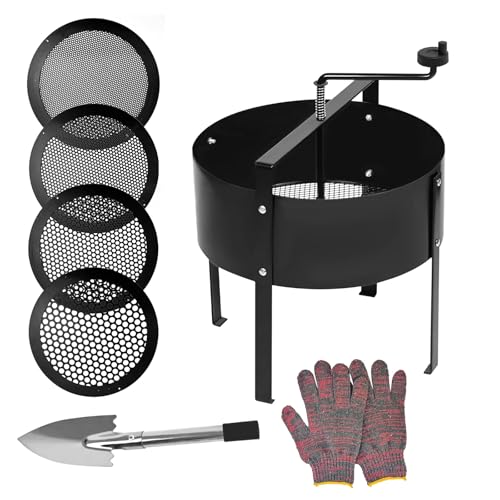Mocoli Tamiz de Jardín, Tamiz Giratorio para Tierra de Jardín Redondo 20 cm con 4 Mallas reemplazables Ø3/6/9/12 mm Tamiz Redondo de Jardín Tamiz de Compost para Tierra, Compost, Semillas