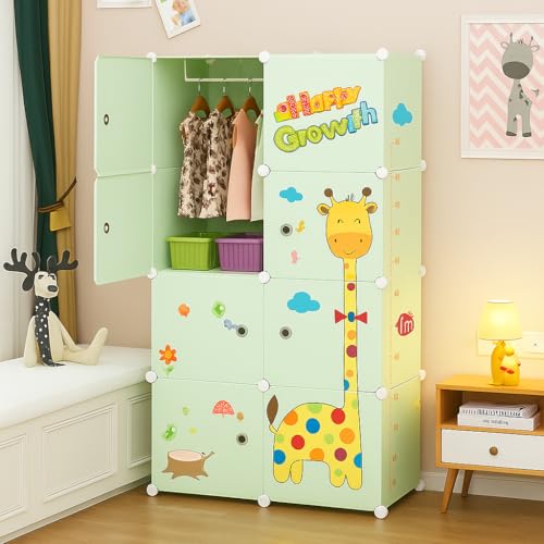 Image of LUHI Plastic Wardrobe for Kids Clothes - Durable, Easy to Use Anti-Skid & Non-Slip Effective Professional Collapsible Wardrobe, Plastic Cupboard for Kids, Foldable Almirah (Q4 Green, 8 Door)