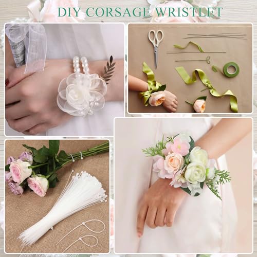 Corsage Wristlet Band 8Pcs Wrist Corsage Bracelets,Pearl Stretch Elastic Wristlets for Wedding Party Prom DIY Wrist Corsage Supplies2