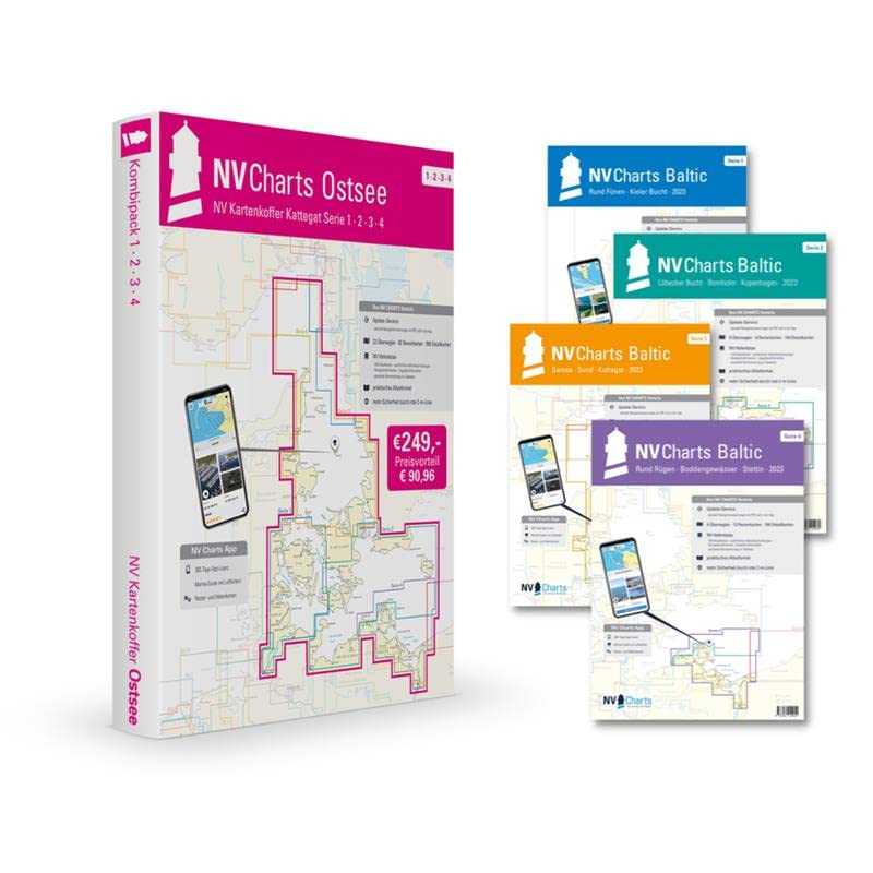 NV Charts Seekarten Set Ostsee - Serie 1-4 - Skagen bis Stettin - Kartenkoffer mit Seekarten im Atlasformat