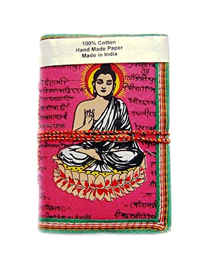 Rastogi Handicrafts Handmade Paper Lokta Paper Eco Friendly Paper Diary Pink Buddha the God of Peace – SIZE 6 X 4 Inch