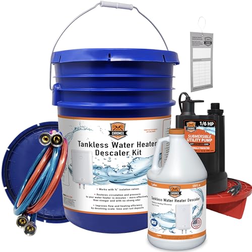 Chromex Tankless Water Heater Flush Kit with Gallon NSF Certified Liquid Descaling Solution and...