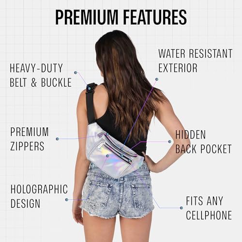 Image of Sojourner Holographic Rave Fanny Pack - Packs for Festival Women, Men | Cute Fashion Waist Bag Belt Bags (Silver)