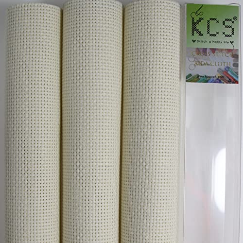 Image of KCS 3 pc of 15 inch x 18 inch Counted Cross Stitch Cotton Aida Cloth Needlework Fabric,11CT,Cream