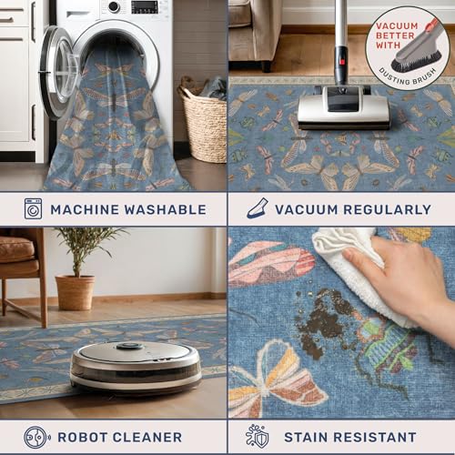 Image of Blue Washable Kids Playroom Rug - 5x7 Area Rugs for Nursery Baby Boy, Bedroom, Living Room, Toddler Boy Room Decor, Cute Animals Print Carpet, Super Soft Non Slip Stain Resistant