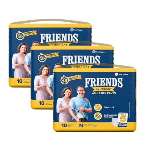 Friends Overnight Adult Diaper M Size Pants | 30 Count (Medium) | Waist 25 – 48 inch | 16 Hrs Protection | Leakproof | Quick & Even Absorption | Unisex | Anti-Rash | Odour Lock | Superior Softness | Elastic Waist & Anti-Bacterial Absorbent Core