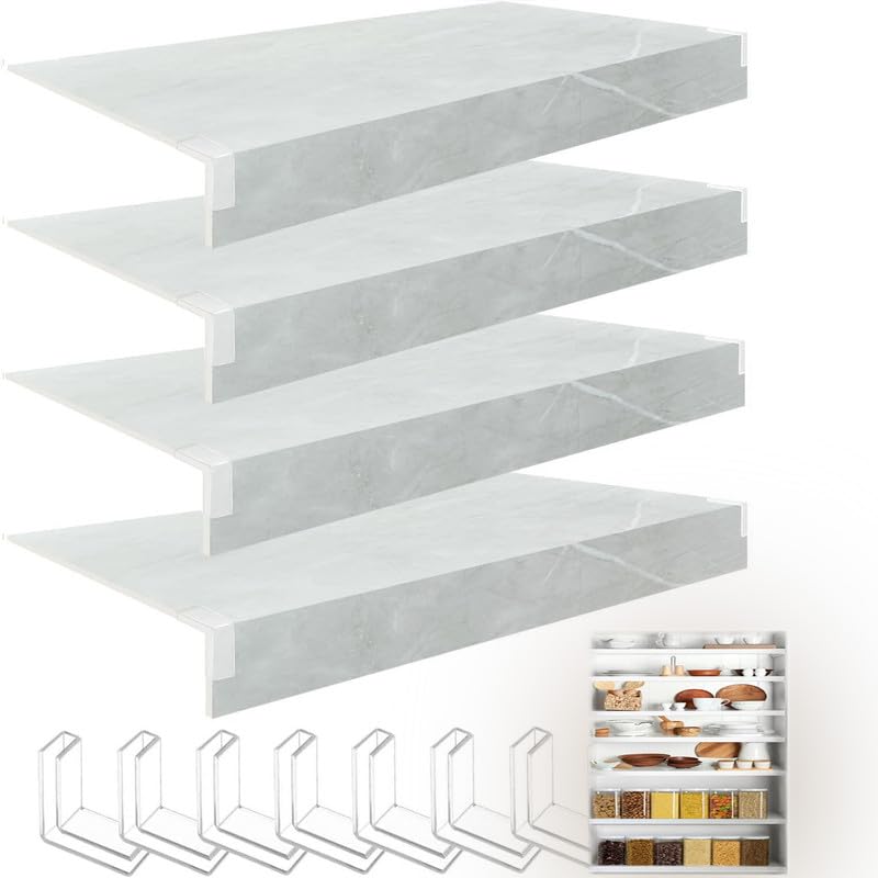 Genérico Cubiertas de Alambre Premium para estantes - Paquete de 4 para organización de Cocina y despensa, 40,6 cm de Ancho x 96,5 cm de Largo, Tela Plateada Duradera para armarios, Protege y Oculta