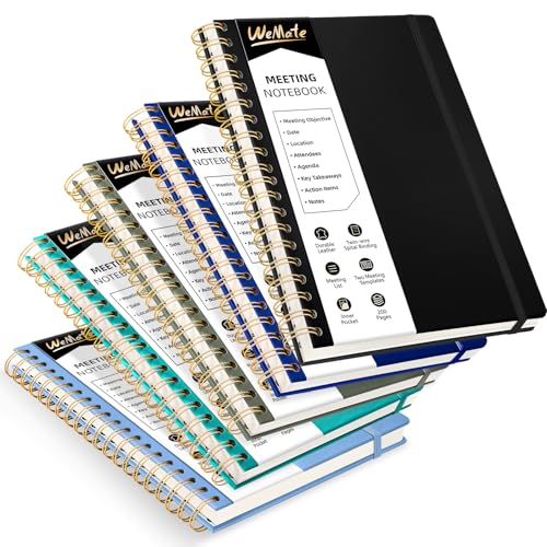 WEMATE Paquete de 5 cuadernos de reuniones para el trabajo con artículos de acción, 200 páginas (10 x 7 pulgadas), suministros de oficina para tomar nota y mantener la agenda organizada, juego de