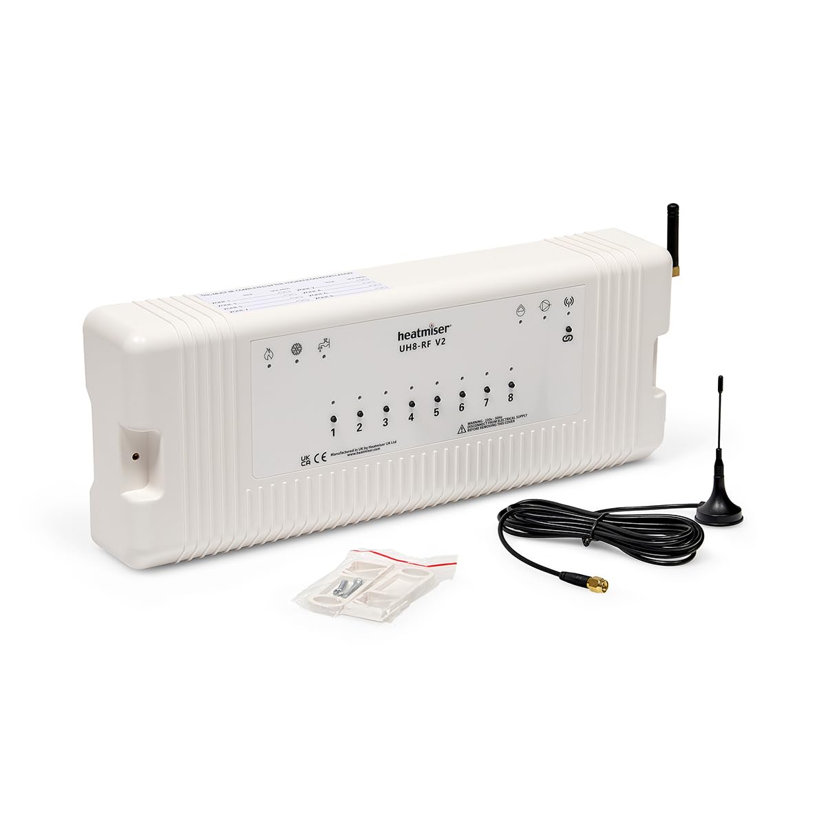 Heatmiser UH8-RF Centro de cableado de 8 zonas RF inalámbrico para uso con termostatos Slimline-RF y neoAir