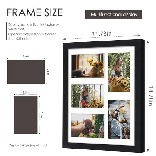 Image of DUENPY 11x14 Collage Picture Frame, 4x6 Collage Picture Frame, Displays Five 4x6 inch Photos, or 11x14 (Without Mat) Wall Decor Wall Hanging or Tabletop, Black.