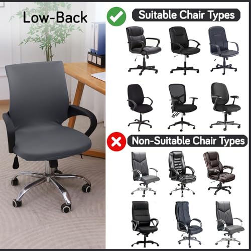 Image of HOKIPO 'SereneSolids' 140 GSM Office Chair Cover for Desk Chair (Low-Back) - 140 GSM Stretchable Fabric - Washable, Durable & Anti-Slip - Fits Small & Low-Back Office Chairs, Grey (AR-6222-GRY)