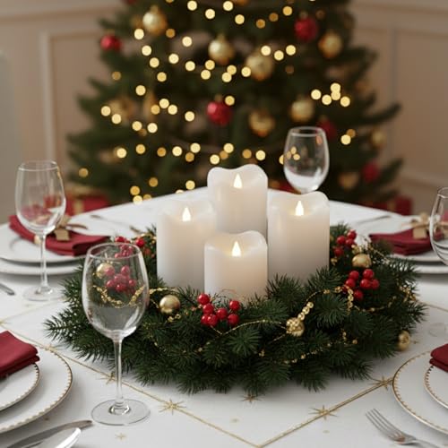 ToCi 4 x LED Kerzen Weiß Ø 5 x 7 cm – Flammenlose Echtwachskerzen mit flackerndem Licht & Timer - LED-Stumpenkerzen mit An-/Ausschalter - Batteriebetriebene Dekokerzen für Advent & Zuhause