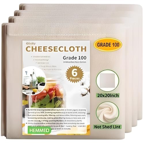 KIRZAX 4 Pcs Etamine Alimentaire, 50x50cm Tissu Ourlé Mousseline,Toiles Filtrantes en pur Coton,Lavable Réutilisable,Idéales pour filtrer Jus Fromage Thé Épices