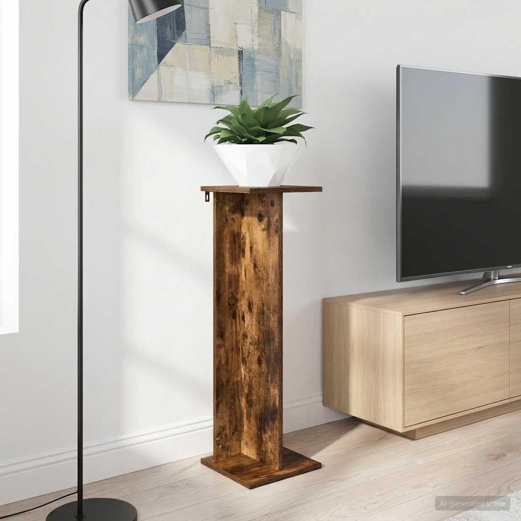 Supporto per piante in rovere affumicato, 25 x 25,5 x 80,5 cm