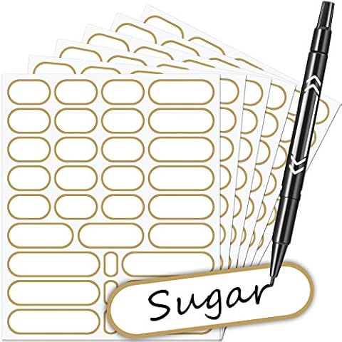 Labels for Jars 192Pcs Removable Labels Stickers Waterproof Self Adhesive Kitchen Labels with Gold Border, 4 Sizes to Match Your Needs with No Residue,Great for Jam & Chutney Preserving Jars (Gold) Cover