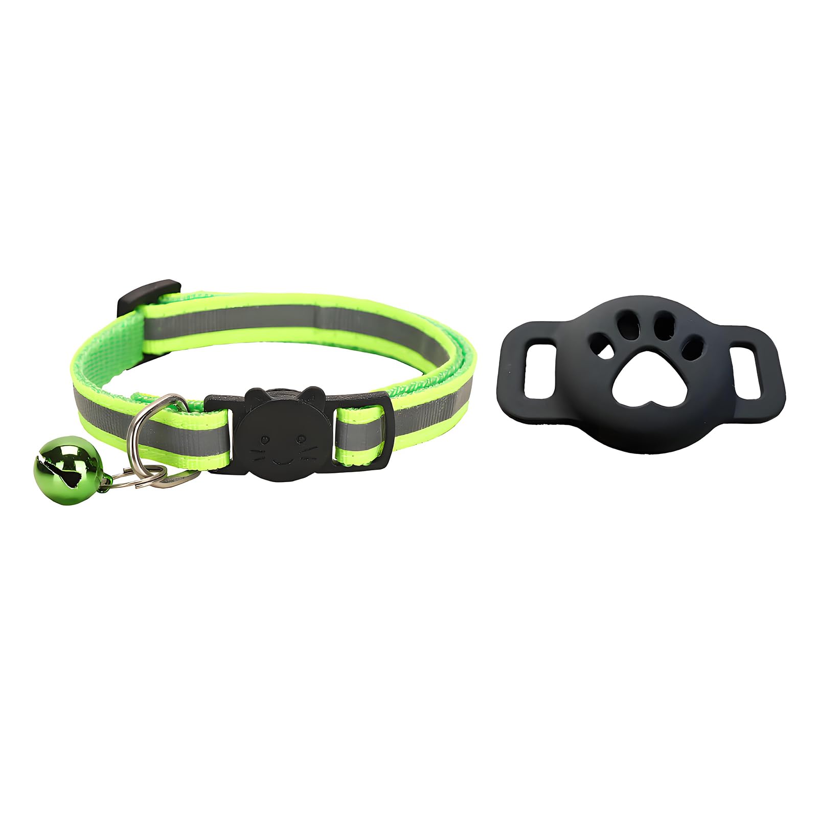 1 Unidad De Collar Para Gatos Con Soporte Compatible Con Air Tag, Collar Gps Reflectante Elástico, Verde Fluorescente, Ajustable Y Antiestrangulamiento
