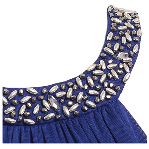 Image of Mesh Dress with Beaded Halter Style Neckline and Cascade Ruffle Detail Skirt