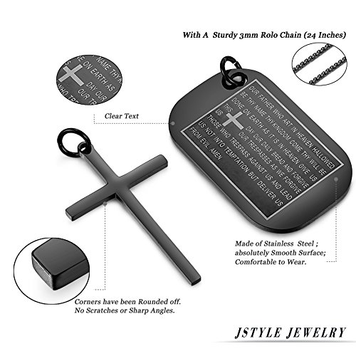 Jstyle Stainless Steel Dog Tags Cross Necklaces for Men Prayer Cross Necklace Military Rolo Chain 3mm 24 Inch3