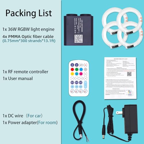 Image of 36W 4-Head 4 Color RGBW Twinkle Fiber Optic Lights, Starlight Headliner Kit with Total 1200pcs*0.75mm /0.03in 13.1ft Optical Fiber Cables+Remote and APP Control for Car and Home Interior Decoration