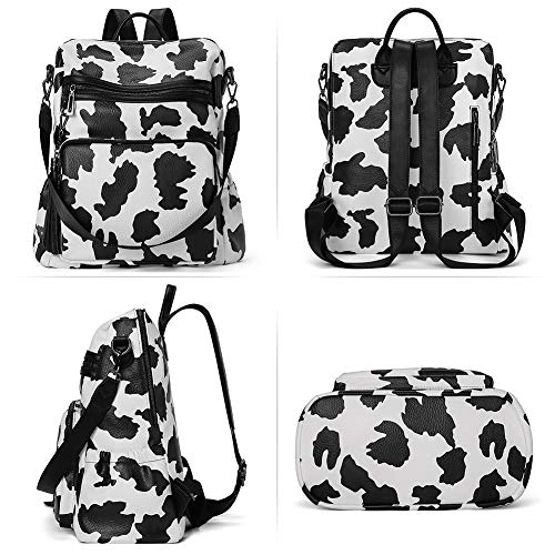 Image of CLUCI Backpack Purse for Women Fashion Leather Designer Travel Large Ladies Shoulder Bags with Tassel Milk Pattern, Black With Zebra Pattern, Large, Contemporary