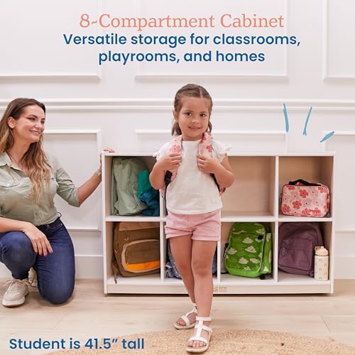 Image of ECR4Kids 8-Compartment Mobile Backpack Storage Cabinet, Classroom Furniture, White Wash