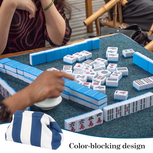 Bolso tejido para fichas Mahjong azul y blanco miniatura 5