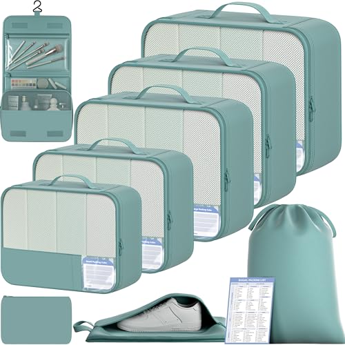 Image of BAGAIL 9 Set Packing Cubes with Packing List Luggage Packing Organizers for Travel Accessories (Dusty Blue)