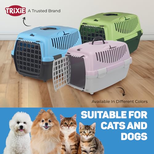 Image of Trixie: - Capri 1 Pet Carrier | Made with Biodegradable Plastic, Perfect for Cats, Dogs, Rabbits and Other Small Animals | Can Hold Upto 6 Kg - 19 x 13 x 12 inch, Pastel Blue