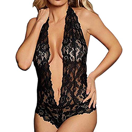 Preisvergleich Produktbild Scpink Dessous für Damen, sexy Dessous aus Spitze, Spitzenbody M Schwarz