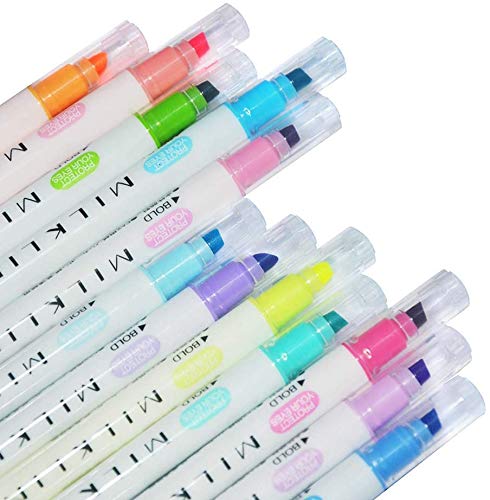 EooUooIP Highlighters Pen, 12 Colors Broad and Fine Tips Pastel Pens Pastel Highlighters for School Student Office