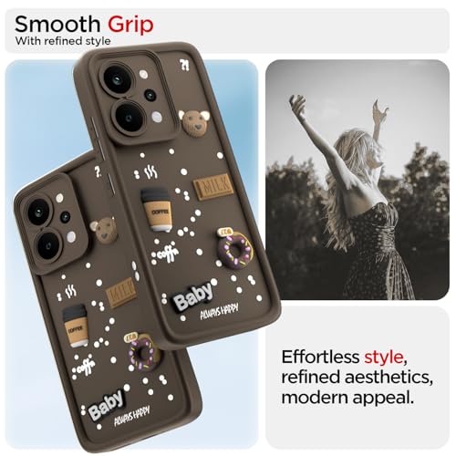 Image of Pikkme Back Cover for Realme P4 Power 5G | 3D Bear Silicone Cute & Fun Coffee Cartoon | Full Body Protection Bumper Case (Brown)