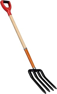 Idzo 4-Tine Heavy Duty Garden Pitchfork with 45-Inch Wooden Handle - Steel Digging Fork for Soil, Compost, Manure & Potatoes