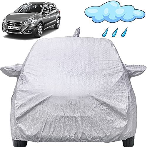 Image of Autofact Waterproof Car Body Cover Compatible with Maruti Scross (2014 to 2021) with Mirror and Antenna Pockets (Shinning Silver).