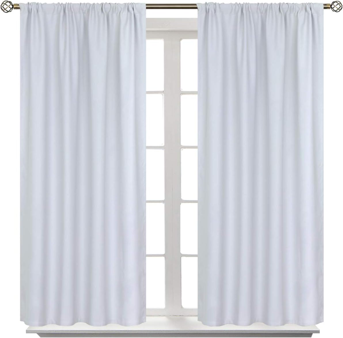 BGment Room Darkening Curtains 45 Inch Length - Rod Pocket Short Window Drapes for Bedroom Living Room Window, Greyish White, 42 x 45 Inch, 2 Panels Set
