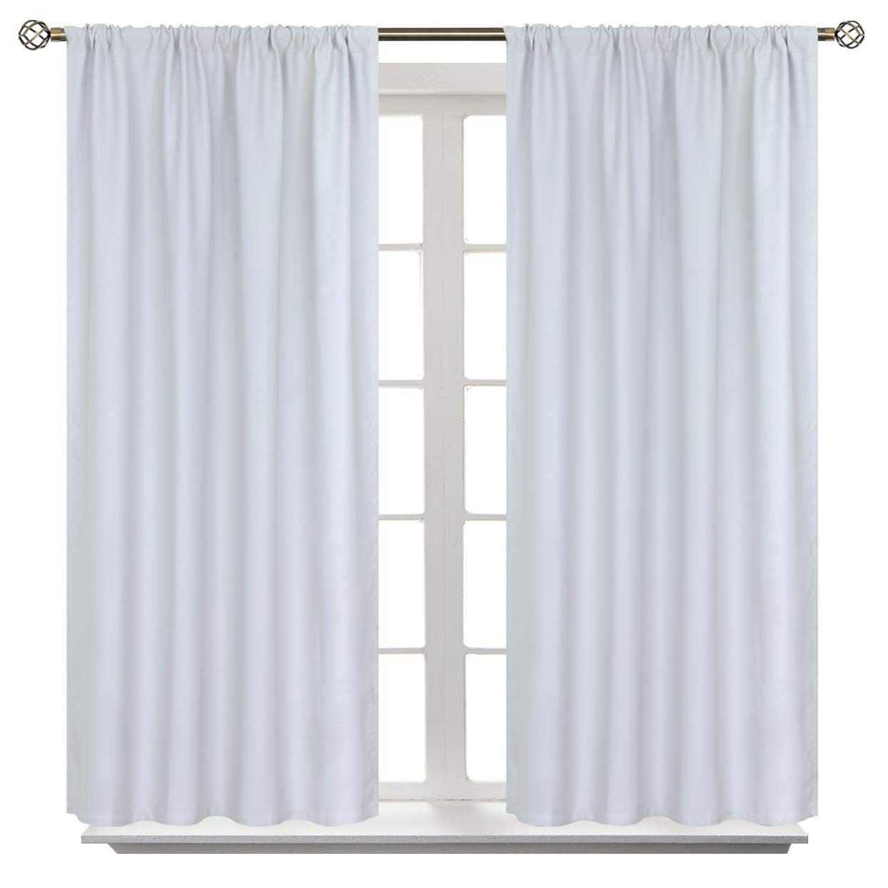 BGment Room Darkening Blackout Curtains 45 Inches Length - Rod Pocket Short Window Drapes Thermal Insulated for Bedroom Kitchen Cafe, Greyish White, 42 x 45 Inch, 2 Panels — image 1