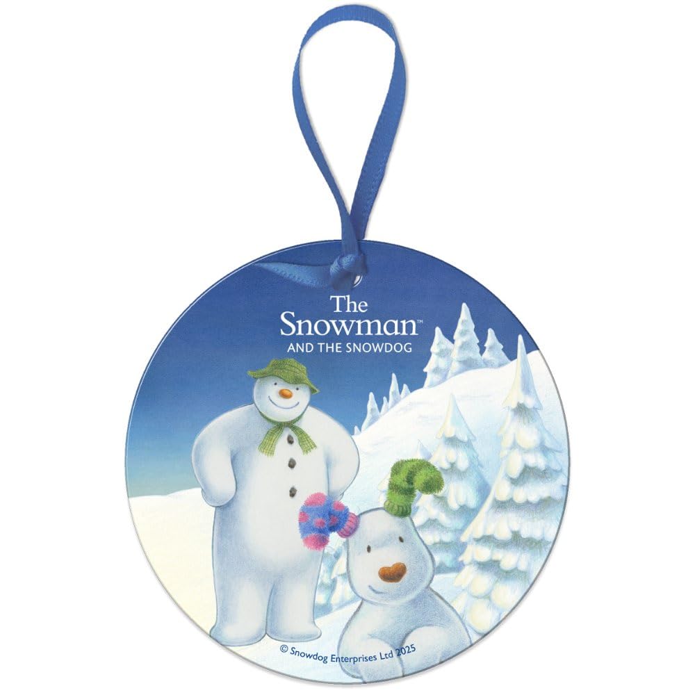 Round Metal Dangler Ornament Sign (75 mm Diameter) - The Snowman and the Snowdog (Snowdog Close Up)