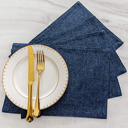 Home Brilliant Set of 4 Placemats Blue Placemats Heat Resistant Dining Table Place Mats Kitchen Table Mats, Navy Blue