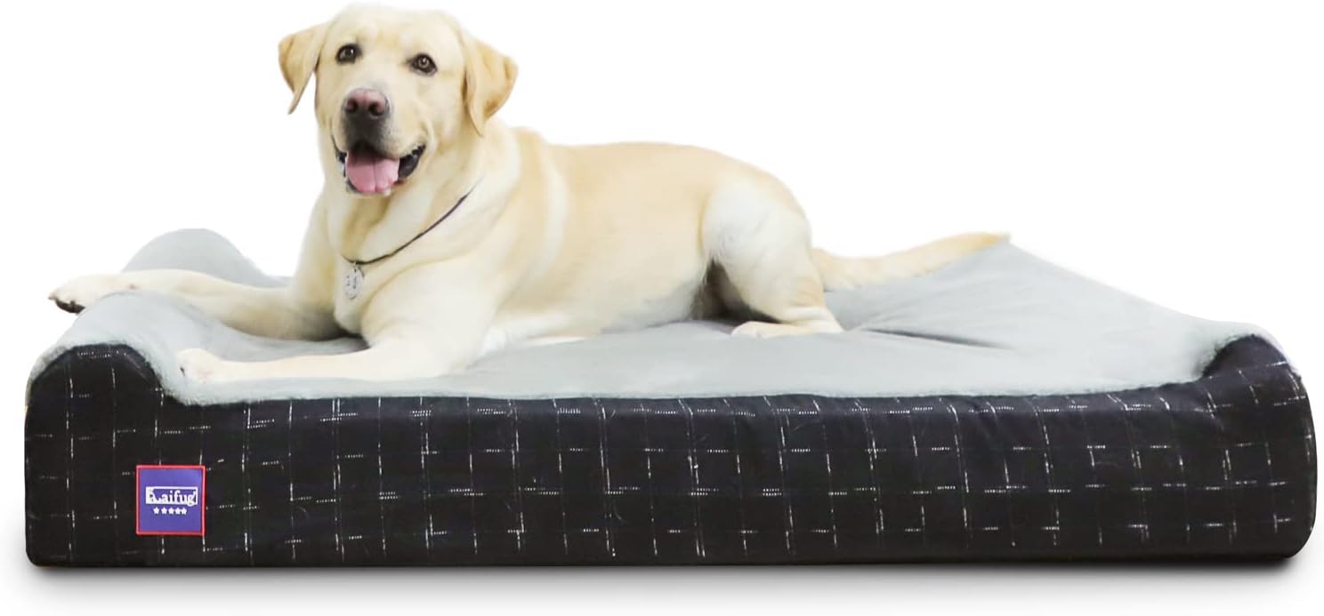 Laifug Orthopedic Memory Foam Extra Large Dog Bed with Pillow and Durable Water Proof Liner & Removable Washable Cover & Smart Design (Jumbo (50″x36″x10″), Black Grid Gray) Laifug Orthopedic Memory Foam Extra Large Dog Bed with Pillow and Durable Water Proof Liner & Removable Washable Cover & Smart Design (Jumbo (50″x36″x10″), Black Grid Gray)